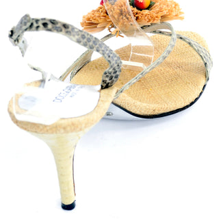 Dolce & Gabbana Shoes Raffia & Fruit Snakeskin Slingback Sandals Heels 37.5
