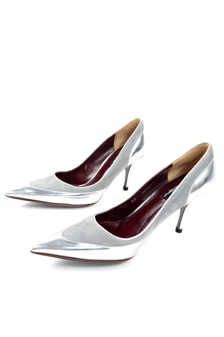 Dolce & Gabbana Silver Leather & Suede High Heel Pointed Toe Pumps