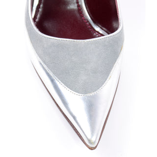 Dolce & Gabbana Silver Leather & Suede High Heel Pointed Toe Pumps Sz 37