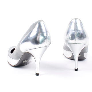 Dolce & Gabbana Silver Leather & Suede High Heel Pointed Toe Pumps Shoes