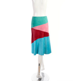 Dolce & Gabbana Multi-Color Block Suede Leather Skirt