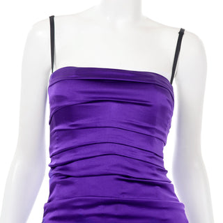 Dolce Gabbana Purple Bodycon Silk Ruched Dress With Black Lace Trim