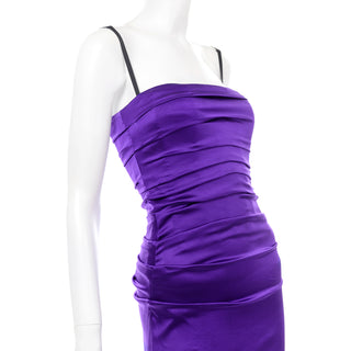 Dolce Gabbana Purple Silk and Black Lace Ruched Dress