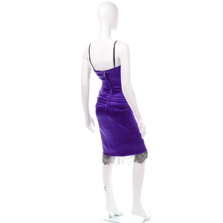 Dolce Gabbana Purple Silk Ruched Bodycon Dress Black Lace Trim