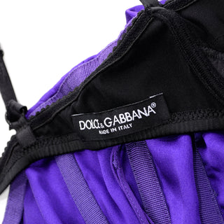 Dolce Gabbana Purple Silk Corset Dress With Black Lace Trim