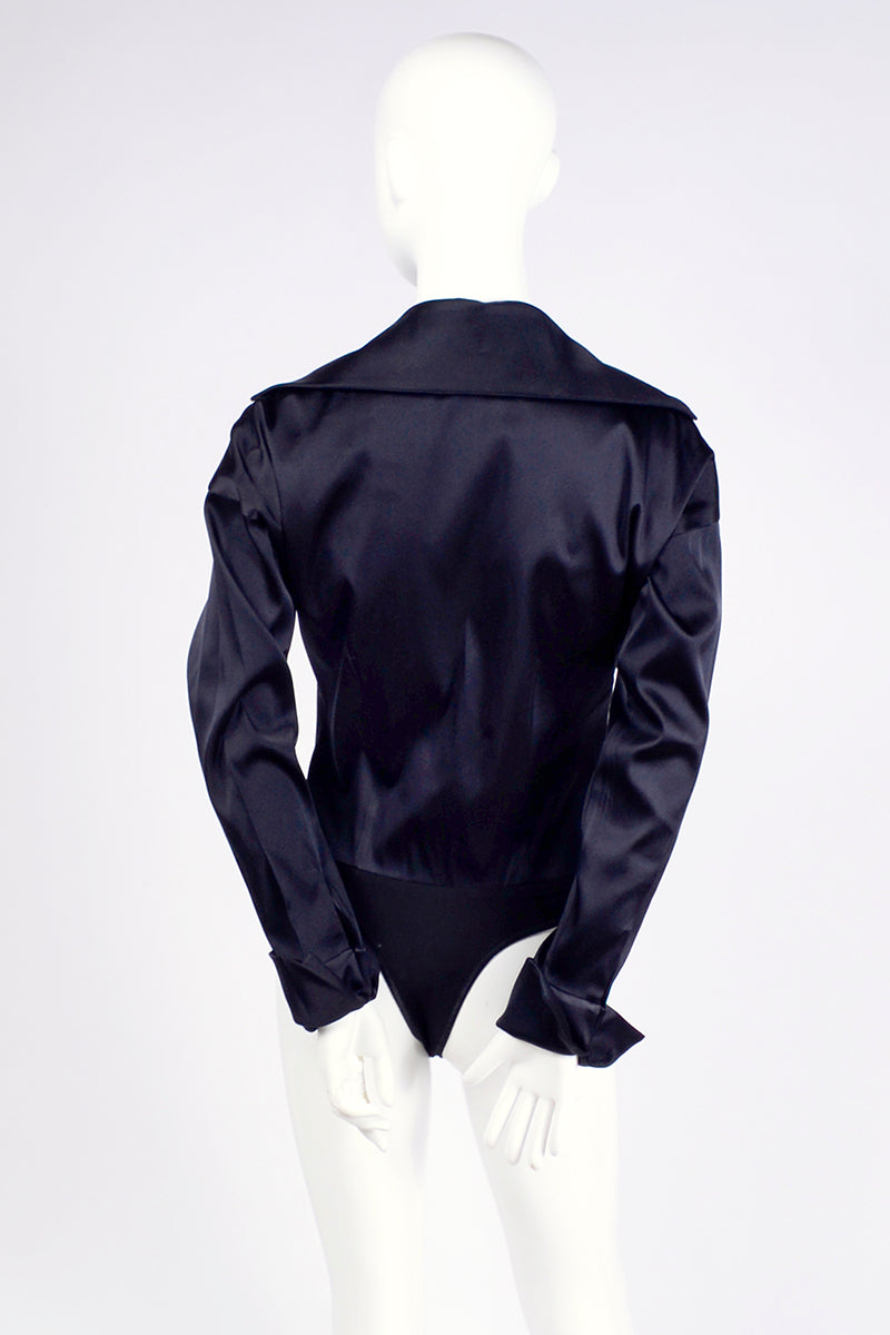 Donna Karan Vintage Bodysuit Blouse in Black Silk Blend with