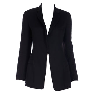 1990s Donna Karan Black Cashmere Open Front Blazer Jacket XS or Small