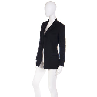 1990s Donna Karan Black Vintage Cashmere Open Front Blazer Jacket