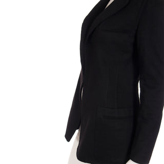 1990s Donna Karan Black Cashmere Open Front Blazer Jacket with pockets