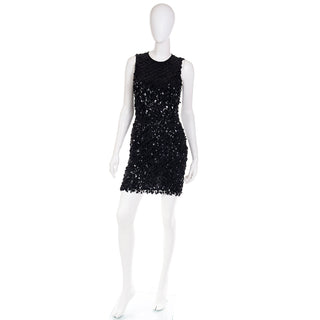 1990s Donna Karan DKNY Dangle Bead Dress w Diamond Paillettes Small
