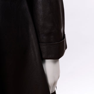 Donna Karan Hooded Gray Leather Swing Coat