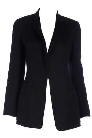1990s Donna Karan Black Cashmere Open Front Blazer Jacket
