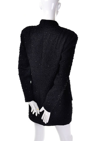 Vintage Donna Karan Embroidered Beaded Black Evening Jacket Blazer