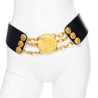 Vintage Donna Karan Robert Lee Morris Gold & Black Leather Belt Adjustable Size 80s