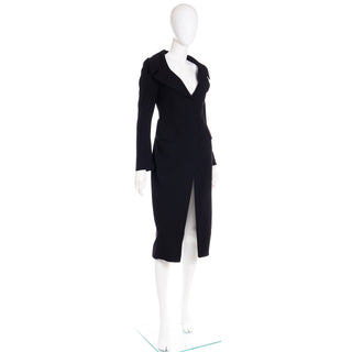 1990s Donna Karan Collection Black Wool Coat Small
