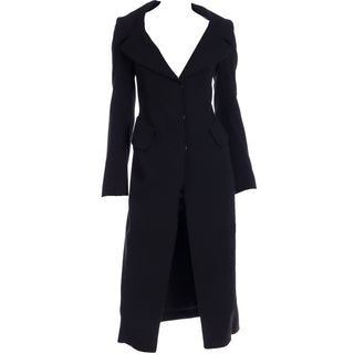 1990s Donna Karan Collection Black Wool Coat w open neckline S
