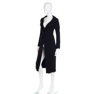 1990s Donna Karan Collection Black Wool Coat Size Small