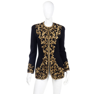 Vintage 1990s Donna Karan Baroque Black Jacket w Gold embroidered Sequins