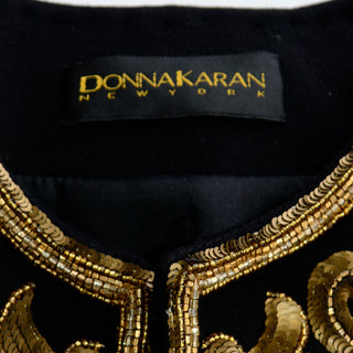 1990s Donna Karan New York Baroque Black Jacket w Gold embroidered Sequins