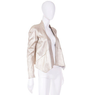 1990s Donna Karan Lambskin Leather Gold Suede Open Front Vintage Jacket