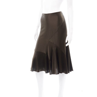 Donna Karan Vintage brown silk bias cut skirt Asymmetrical seams