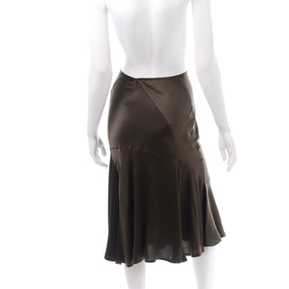 Donna Karan Vintage brown olive silk bias cut skirt Asymmetrical seams
