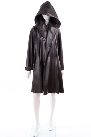 Vintage Grey leather swing coat with hood