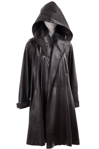 Donna Karan Hooded Leather Swing Coat