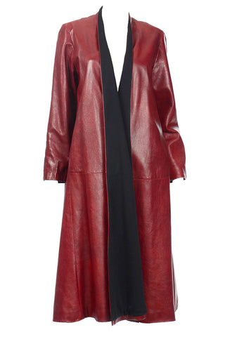 1990s Donna Karan Red Leather Swing Coat
