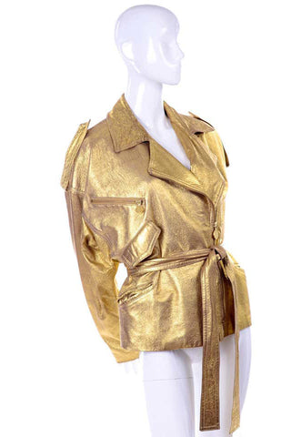 1990s Donna Karan gold leather oversized belted jacket