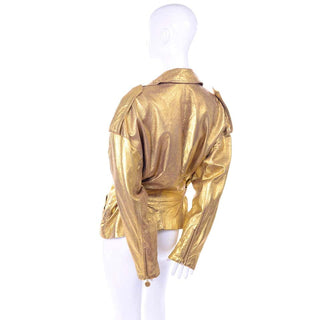 RESERVED // Donna Karan Gold Leather Moto Jacket w/ Attached Belt