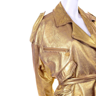 RESERVED // Donna Karan Gold Leather Moto Jacket w/ Attached Belt