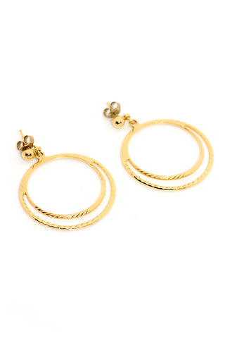 Double Hoop Earring in Gold Tone w Textured Edges