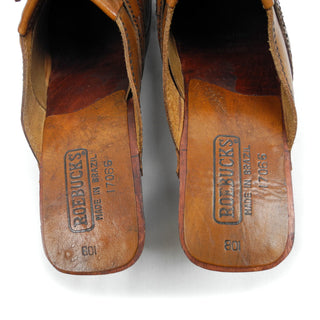 1970's Roebucks Tooled Leather and Wood Platform Clogs with Cutout Heel 9.5 SOLD - Dressing Vintage