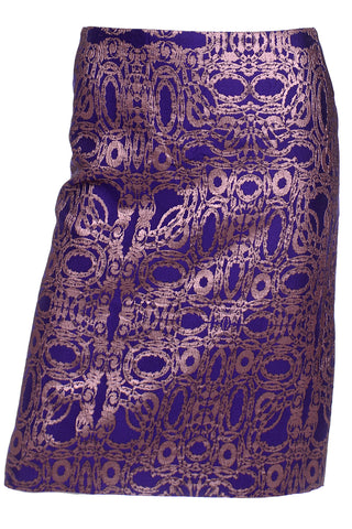Dries Van Noten Purple and Metallic Rose Gold Jacquard Skirt Size 42 10/12
