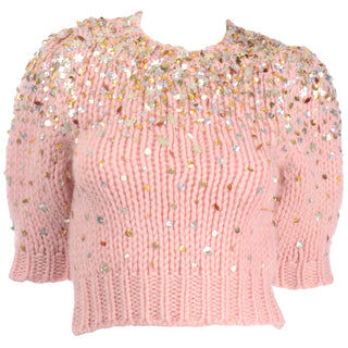 Dries Van Noten Pink Mohair Wool Cropped Sweater with Sequins excellent condition