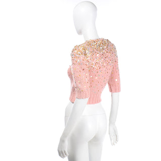 Dries Van Noten Pink Mohair Wool Cropped Sweater with Sequins xs as new