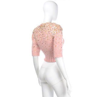 Dries Van Noten Pink Mohair Wool Cropped Sweater with Sequins s/s with sequins
