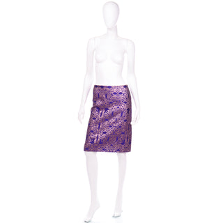 Dries Van Noten Purple and Metallic Rose Gold Jacquard Skirt 2000s