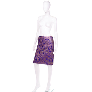 Dries Van Noten Purple and Metallic Rose Gold Jacquard Skirt Evening