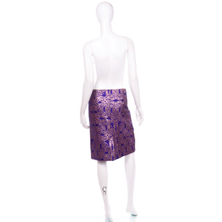 Dries Van Noten Purple and Metallic Rose Gold Jacquard Evening Skirt