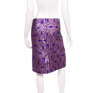 Dries Van Noten Purple and Metallic Rose Gold Jacquard Skirt Sz 42