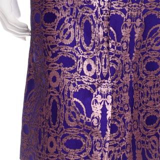 Dries Van Noten Purple and Metallic Rose Gold Jacquard Skirt Size 42
