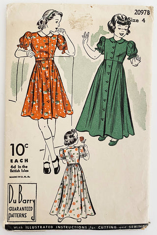 Child's DuBarry 2097B Vintage 1940s Girls Dress & Coat Sewing Pattern