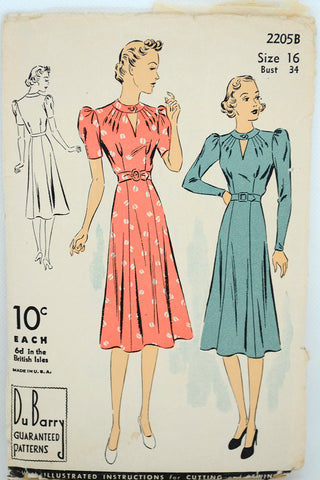 1930s Vintage DuBarry 2205b Dress Sewing Pattern 30s