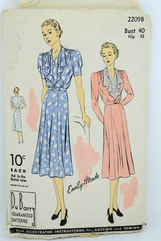 1930s DuBarry 2209b Vintage Dress w Jabot  Pattern