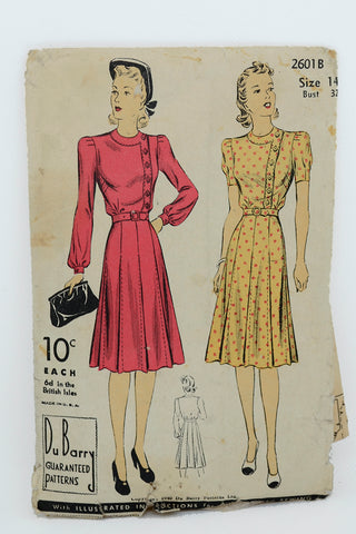 1940s DuBarry 2601 B Vintage Dress Sewing Pattern 40s