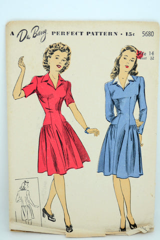 Uncut 1940s DuBarry 5680 Vintage Dress Sewing Pattern