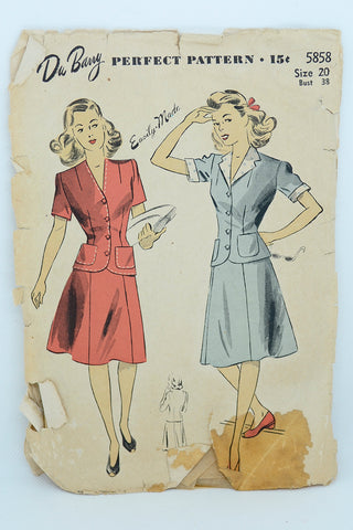 Vintage 1944 DuBarry 5858 40s Dress Sewing Pattern