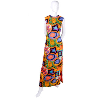 Dynasty Hong Kong Psychedelic Brightly Colored Maxi Slit Dress